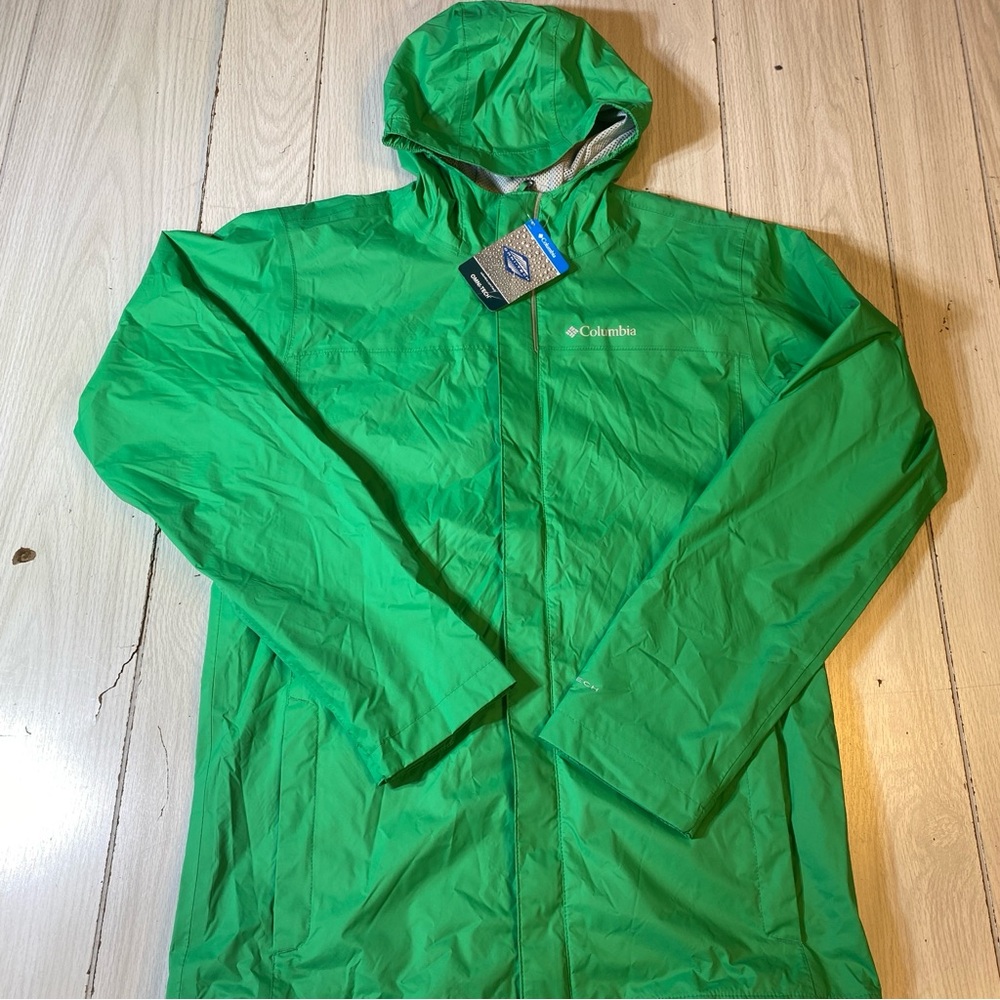 Columbia Green Zip Front Hooded Windbreaker Rain Jacket Youth XL (18/20) New!